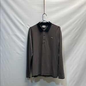 Lacoste Men’s Long Sleeve Polo Shirt Size 6 Large Brown Black Striped